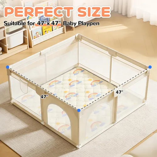 Vista 2 de Tapete de juego de 47 x 47 pulgadas para corralito – Tapetes de juegos de espuma gruesa y suave para bebés y niños pequeños – Tapetes de juego