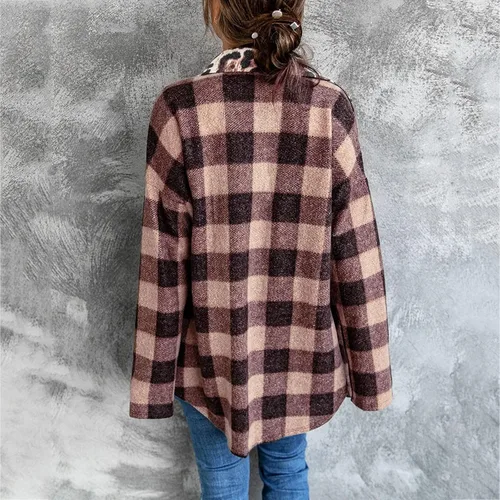Vista 4 de Women Lightweight Spread Collar Plaid Wool Blend Lapel Midi Long Shacket Trench Jacket Coat Long Pocketed Shacket