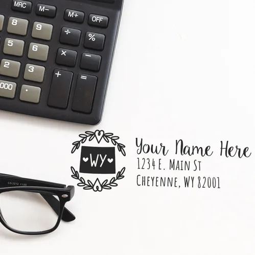 Vista 29 de State of Alabama Wreath Duo Hand Address Stamp - Personalized Rubber Stamp Montaje manual Duo