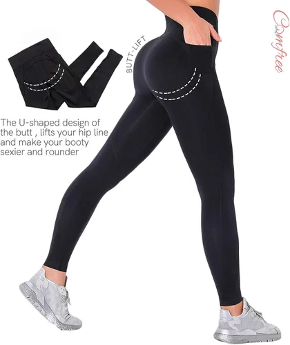 Vista 3 de COMFREE Pantalones de yoga de cintura alta con bolsillos con control de abdomen leggings de entrenamiento sensación desnuda ultra suaves sin