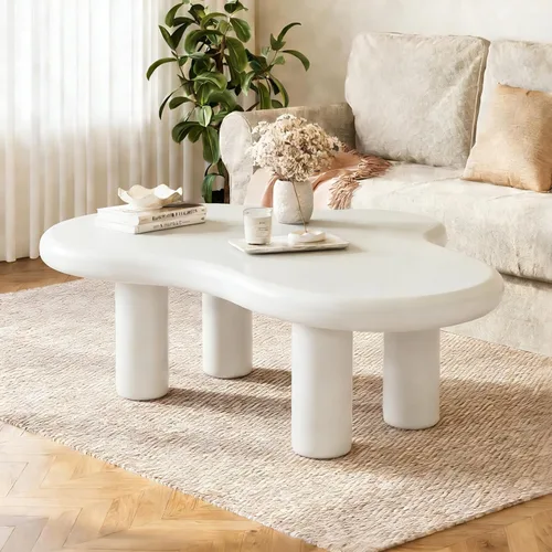 Vista 7 de [Usado] LITTLE TREE Mesa de centro en nube, moderna y bonita, mesa auxiliar de dibujos animados, mesa de té irregular para interiores para espacios