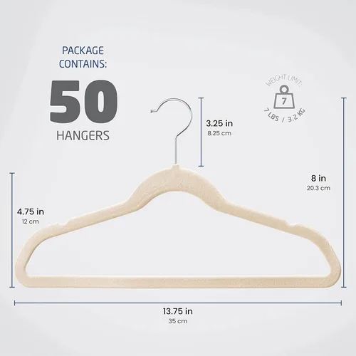 Vista 7 de ZOBER Perchas de terciopelo premium para niños (14.0pulgadas 50 unidades), antideslizantes, ultra delgadas para ahorrar espacio, para niños, gancho