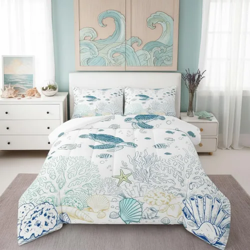 Vista 25 de Juego de edredón Lake House tamaño Twin, juego de ropa de cama náutica de navegación con ancla de 2 piezas para decoración de habitación de niños