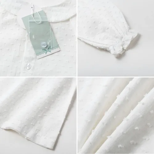 Vista 4 de Curipeer Camisa blanca con botones para niñas con cuello Peter Pan Blusa de manga larga