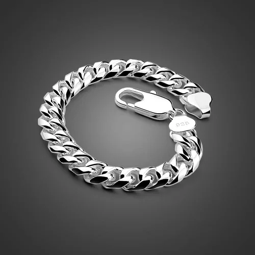 Vista 9 de Dankadi - Pulsera de plata para hombre, cadena cubana de 0.315in y 7.9in, para hombre