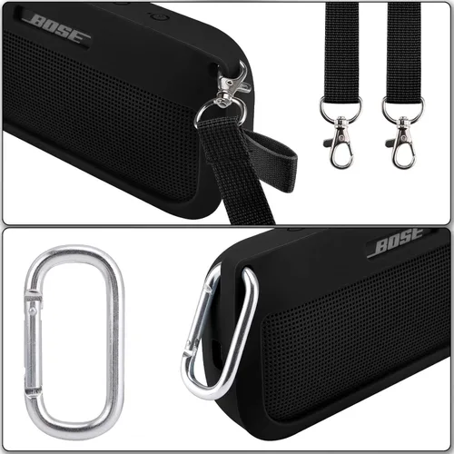 Vista 4 de co2CREA Funda de silicona suave de repuesto para altavoz portátil Bose SoundLink Flex Bluetooth (funda de silicona, funda negra)