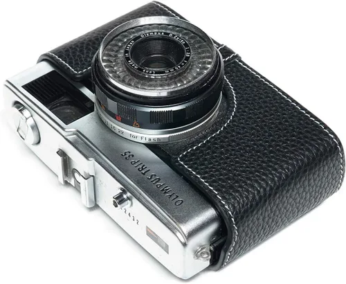 Vista 4 de Trip 35 - Funda de piel auténtica hecha a mano para cámara Olympus Trip 35 con correa de mano (negro)