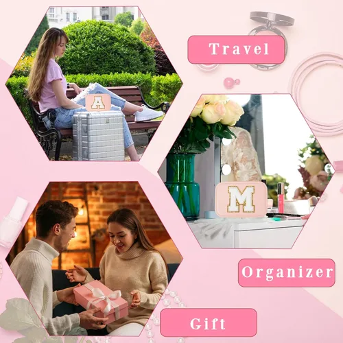 Vista 6 de ChezMax Joyero personalizado, organizador de joyas con inicial, regalos esenciales de viaje para mujeres, mamá, amigas, regalos de cumpleaños