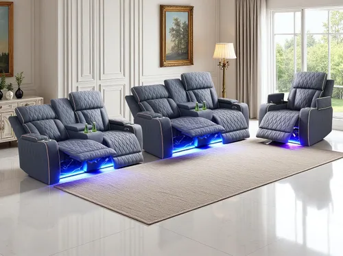 Vista 78 de Juego de sofás reclinables eléctricos, juegos de muebles de sala de estar, sofá reclinable eléctrico moderno negro, sofá biplaza y silla