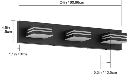 Vista 8 de Moderna lámpara LED para tocador de baño (3 luces, 24 pulgadas) (5CCT, regulable), negro mate moderno para pared de baño