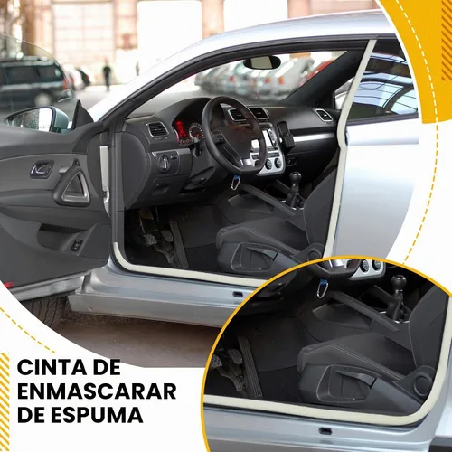 Vista 4 de Pangda 1 rollo de 1/2 pulgada x 54 yardas, cinta de enmascarar de espuma de borde suave blanca automotriz para sellar juntas de puertas