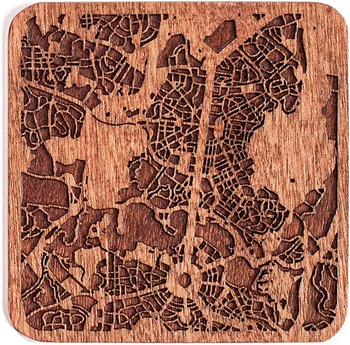 Vista 47 de Posavasos Amsterdam Map by O3 Design Studio, 1 pieza, posavasos de madera Sapele con mapa de la ciudad, hecho a mano, varias ciudades opcionales