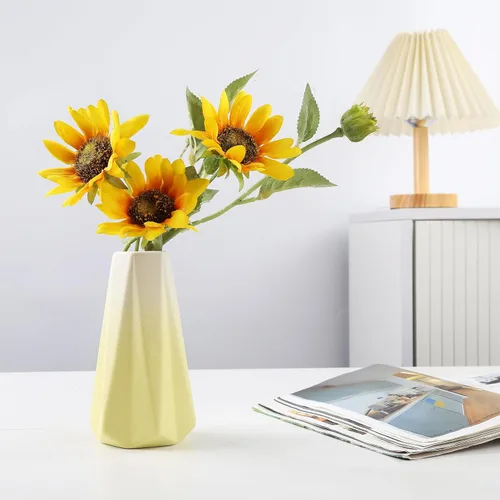 Vista 2 de Jarrón de cerámica amarillo y blanco – Estilo simple de moderno soporte de mesa para decoración del hogar, adecuado para chimenea, dormitorio