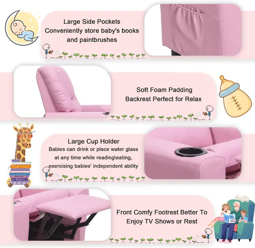 Vista 4 de hzlagm Silla Reclinable Infantil con Portavasos, Sillones Reclinables para Niños de 0 a 5 años con Bolsillos Laterales y Reposapiés Antideslizante