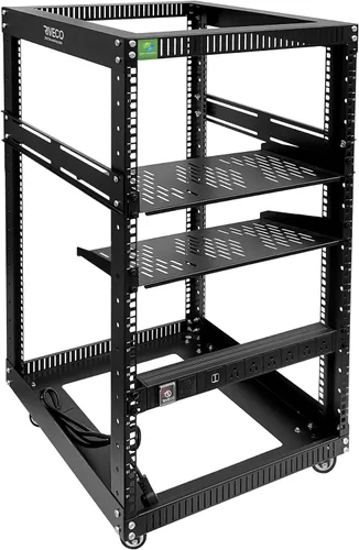 Vista 15 de RIVECO Estante de servidor de marco abierto de 6U con ruedas: montaje rápido de 4 postes para uso pesado, soporte de 19 pulgadas, gabinete de 600 KG
