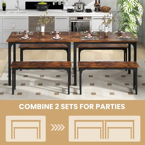 Vista 7 de LDAILY Moccha - Juego de mesa de comedor para 4, mesa de cocina con bancos, juego de comedor de madera de 43 pulgadas que ahorra espacio con marco