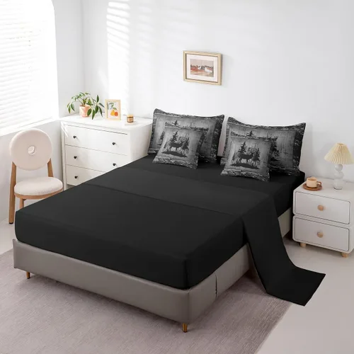 Vista 90 de Feelyou Juego de edredón de ciervo con sábanas – Tamaño Queen 7 piezas Juego de ropa de cama infantil de caza rústica – Cama de ciervo de cabaña