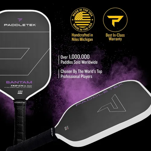 Vista 2 de Paddletek Bantam TKO-CX - Paletas de pickleball de 0.563 in con núcleo de panal de polímero - Fibra de carbono unidireccional - Peso torsional
