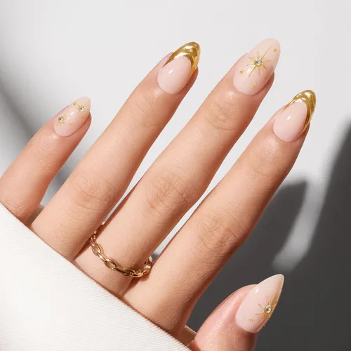 Vista 35 de Modelones Uñas postizas a presión con punta francesa de almendra, uñas postizas cortas de almendra para mujer, kit de uñas reutilizables