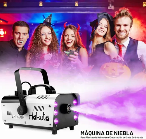 Vista 2 de HAKUTA Máquina de niebla, máquina automática de humo de 900 W con 6 luces LED y 7 variaciones de color, salida de 6000 CFM con control remoto