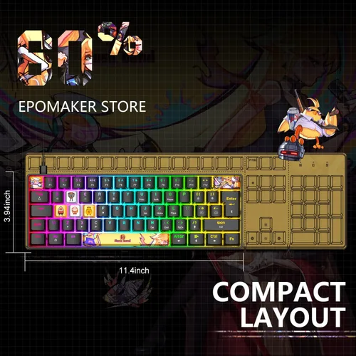 Vista 5 de 60% Mini teclado para juegos con 9 teclas PBT de sublimación de tintes, interruptor rojo, 62 teclas compactas, 18 LED Chroma retroiluminado, teclado