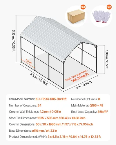 Vista 107 de VEVOR Cobertizo Tienda de Almacenamiento Exterior Portátil Resistente de 6 x 8 x 7 pies, Refugio de Cochera Garaje Impermeable con Puerta Enrollable