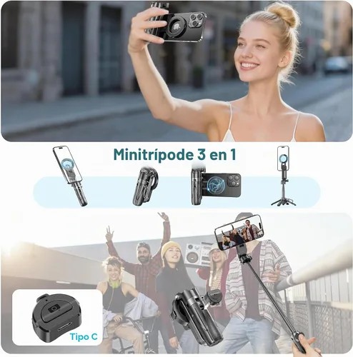 Vista 3 de Trípode portátil MagSafe Selfie Stick y mini trípode para teléfono con control remoto