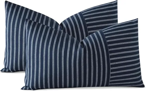 Vista 14 de OTOSTAR Paquete de 2 fundas de almohada a rayas con retazos de estilo campestre, fundas de cojín modernas para decoración del hogar, fundas