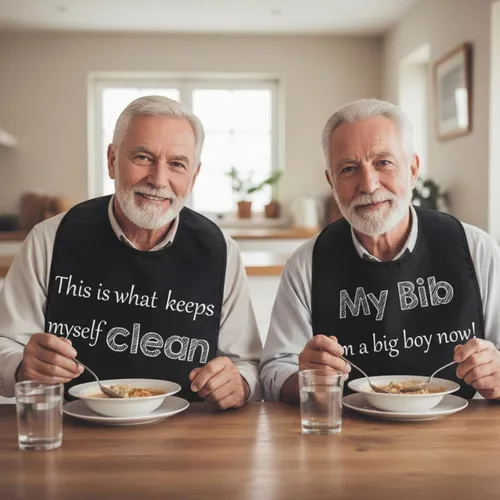 Vista 6 de Zhanmai 4 piezas de baberos divertidos para adultos para mujeres, ancianos y hombres, ajustables, lavables, protectores de ropa de comedor, regalos