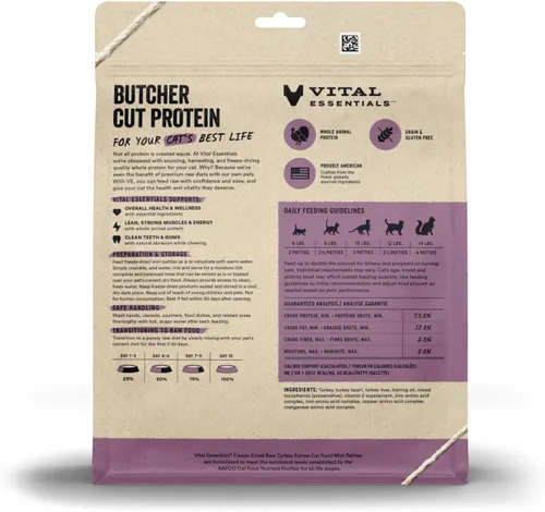 Vista 2 de Vital Essentials Alimento liofilizado para gatos, mini empanadas de pavo