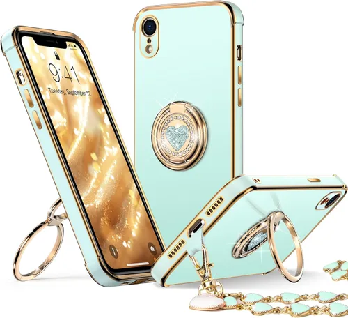 Vista 21 de XYZ para Funda de iPhone Xs Max con Soporte, Funda de Teléfono con Doble Soporte de Anillo, Funda de Amor-Corazón Linda de Lujo con Brillantina