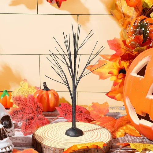 Vista 4 de Yunlly Accesorios de pueblo de Halloween, mini adorno de árbol de otoño, exhibición de árbol artificial, rama pequeña desnuda de invierno, rama