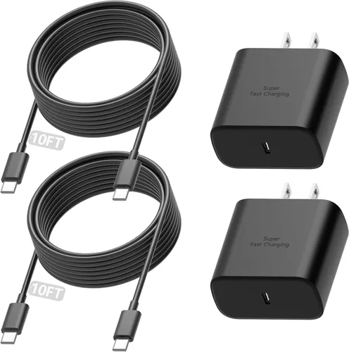 Vista 7 de Cargador súper rápido de 45 W para Samsung, cargador de teléfono Android, paquete de 2 Cable USB C a C de 10 pies, bloque de carga de 45 vatios