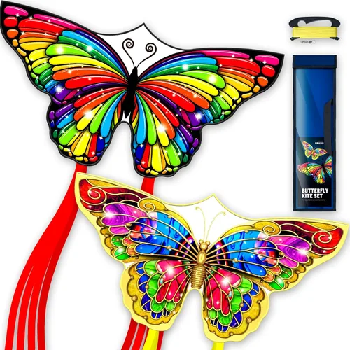 Vista 7 de Mariposa infantil para principiantes, enrollador de alambre de 33 pies, fácil de volar, para viajes a la playa y actividades al aire libre