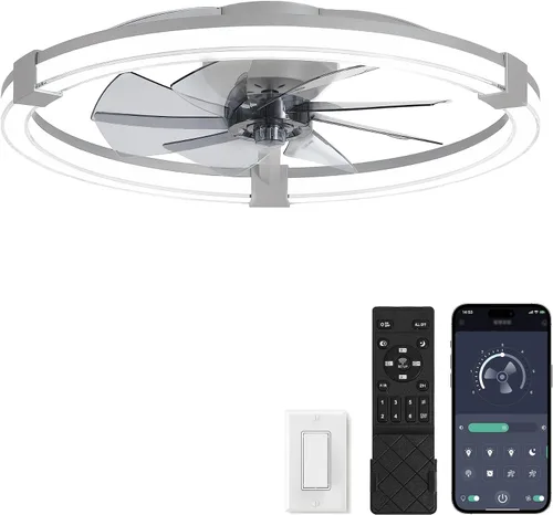 Vista 16 de LEDIARY Ventilador de techo con luz, lámpara de bajo perfil de 20 pulgadas Blanco