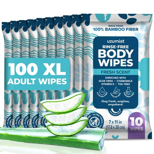 Vista 10 de Esenciales para Acampar - Toallitas Corporales para Baño de Adultos en Campamento Sin Enjuague - 50 Toallitas XL Desodorantes para Ducha y Baño