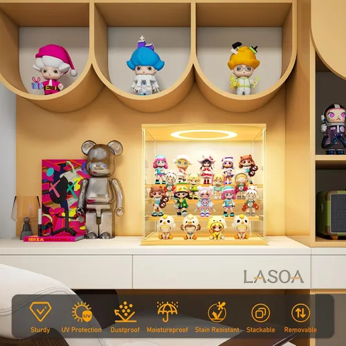 Vista 2 de LASOA Vitrina acrílica con luces LED ajustables, caja transparente de 5 niveles para figuras de acción y coleccionables, escaparate