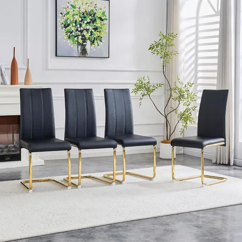 Vista 19 de Juego de 2 sillas de comedor, sillas de comedor tapizadas con respaldo alto negro con patas de metal cromado, sillas laterales de cocina modernas