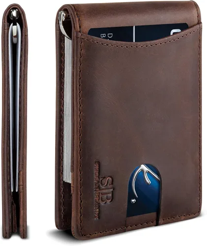 Vista 9 de SERMAN BRANDS RFID Blocking Slim Bifold Genuine Leather Minimalist Front Pocket Wallets for Men with Money Clip Thin Gift Azul Atlántico 1.S
