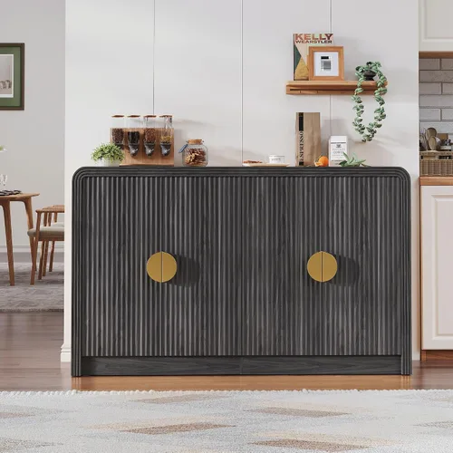 Vista 3 de Decofy Aparador buffet de 55 pulgadas, moderno gabinete de consola de mediados de siglo con estantes ajustables y puertas de grano ondulado