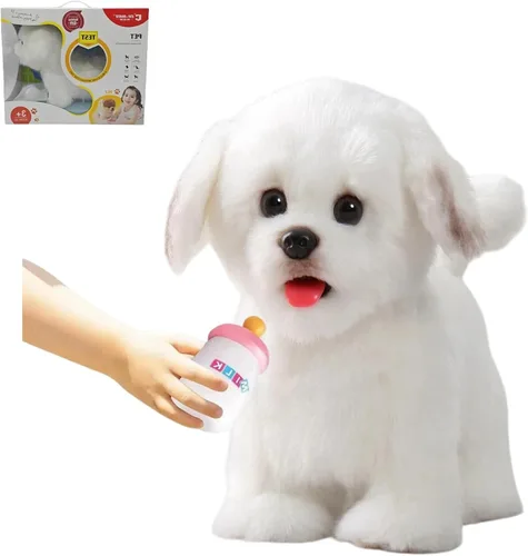 Vista 8 de Perro de peluche electrónico interactivo Akita, cachorro realista interactivo, perro de juguete, caminar, ladrar, menear la cola y hablar, regalos