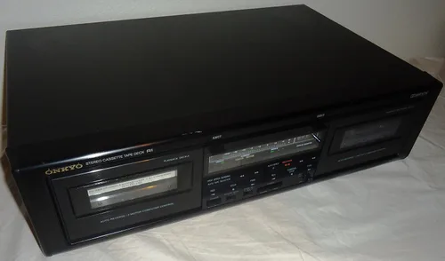 Vista 6 de Onkyo TA-RW303 Cubierta de cinta estéreo de doble casete con reversa automática y cables AV Sonido de audio musical - Muy raro