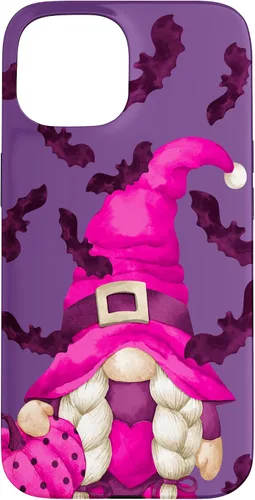 Vista 6 de Halloween Pink Pumpkin and Bat Decor with Cute Witch Gnome Case for iPhone 17