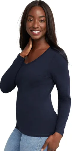 Vista 5 de Hanes Camiseta Original de Manga Larga de Algodón con Cuello en V para Mujer, Camiseta Ligera con Cuello en V, Ajuste Moderno