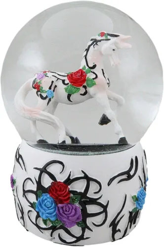 Vista 2 de Ebros Gift Trail of Painted Ponies Western Roses Vine Petals Tribal Rose Horse Glitter Water Globe 5.25" de alto Farmhouse Ranch Cabin Country Snow