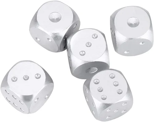 Vista 8 de Juego de dados de aleación de aluminio, 5 piezas con caja de almacenamiento, dados metálicos dorados o plateados de 1.6 pulgadas para juegos de mesa