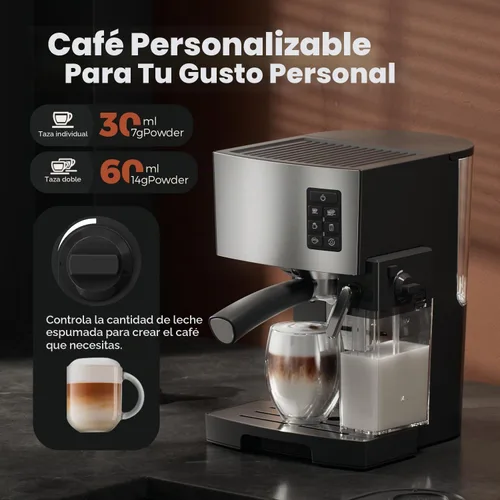 Vista 5 de Cafetera Espresso 20 Bares - Cafetera de Espresso y Café con Espumador Automático de Leche, Máquina de Cappuccino, Cafetera de Latte para Hogar