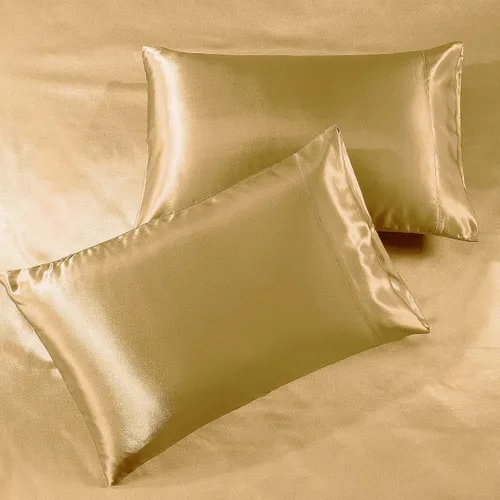 Vista 2 de Sábanas de satén King [4 piezas, doradas] Juego de sábanas sedosas de lujo para hotel, juego de sábanas de microfibra extra suave de 1800