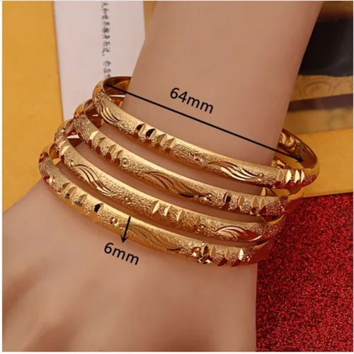 Vista 2 de 4pcs estilo punk Dubai oro joyería oro color brazaletes para etíope, Latón
