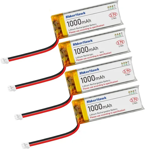 Vista 7 de MakerHawk Paquete de 4 baterías LiPo de 3.7 V 1000 mAh recargables 1S 102050 baterías de polímero de litio con placa de protección dual, conector